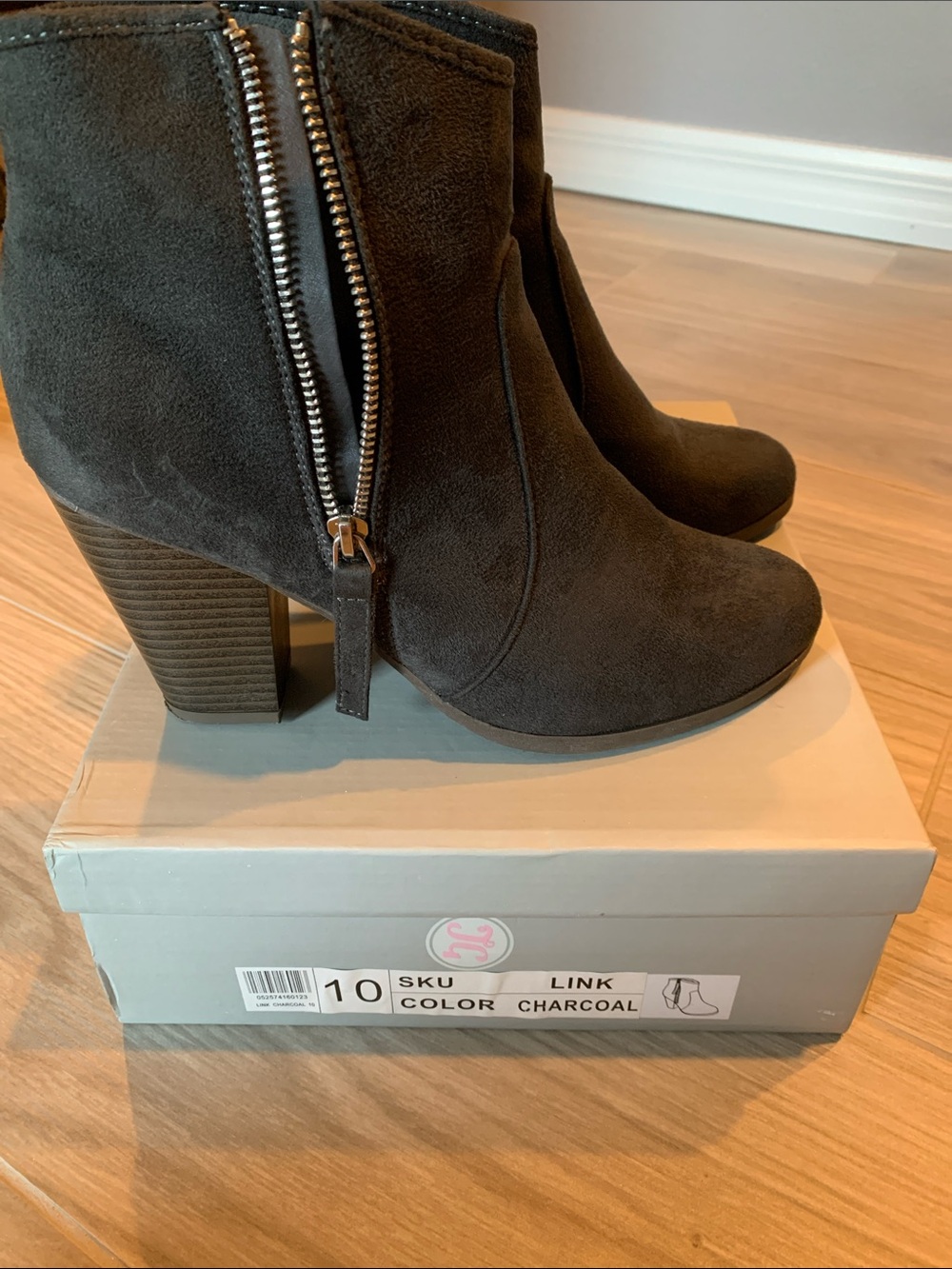 Women's Charcoal Suede Ankle Booties with Side Zip - Picture 2 of 3